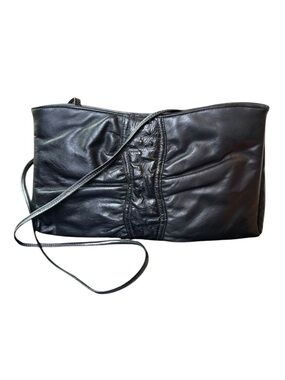 Mardane New York Vintage Black Genuine Leather Ostrich Imbossed Shoulder Bag